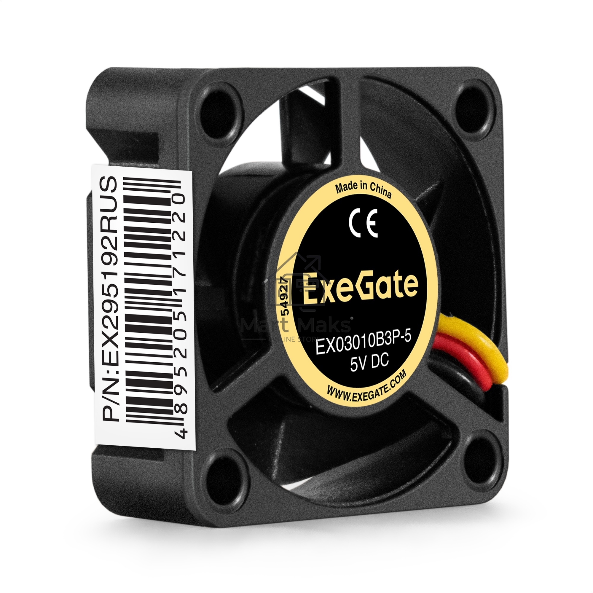 Вентилятор для корпуса ExeGate EX03010SB2P-5 черный, 30 мм, 9500 об/мин, 26 дБ, 3 pin