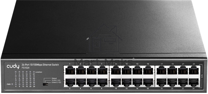 Коммутатор 24-Port 10/100 Mbps Switch, 24 10/100 Mbps RJ45 Ports, Switch/VLAN/Extend working mode DIP switch, Rack-mountable Steel Case, Power Saving, Plug & Play, Rack-Mount kits included