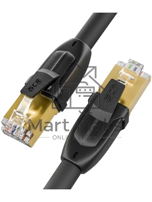 Патч-корд GCR PROF кат.7 ethernet 0.15m F/FTP, RJ45, CU, 28 AWG, литой, прямой, черный, экранированные коннекторы, GCR-52979