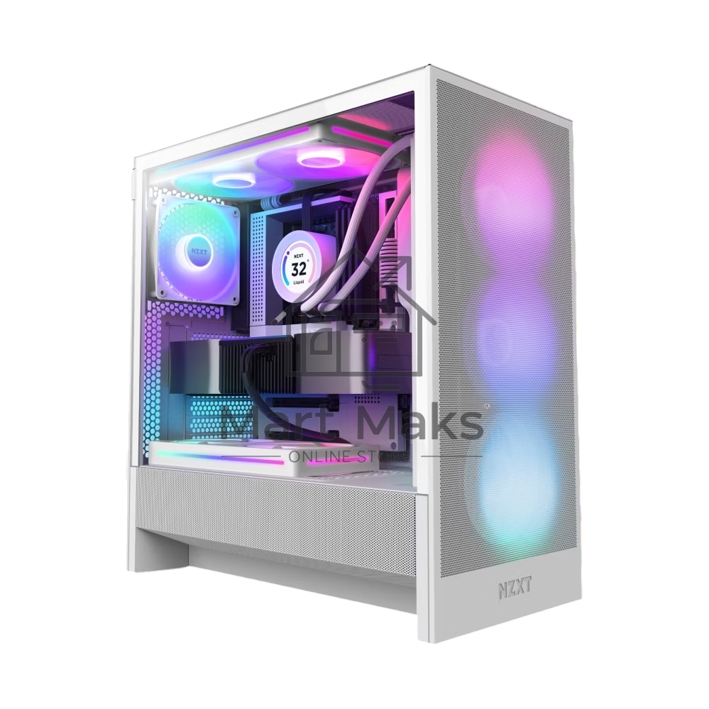 Компьютерный корпус без блока питания NZXT H5 Flow RGb, Midi-Tower, TG, 4x120мм RGb, 1xUSB-A 3.2 + 1xUSB-C 3.2, E-ATX, ATX, mATX, mITX белый