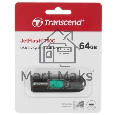 Флешка USB Transcend JetFlash 790С (TS64GJF790C), 64Gb, USB 3.0 Type-C, R/W 90/60, черный/зеленый