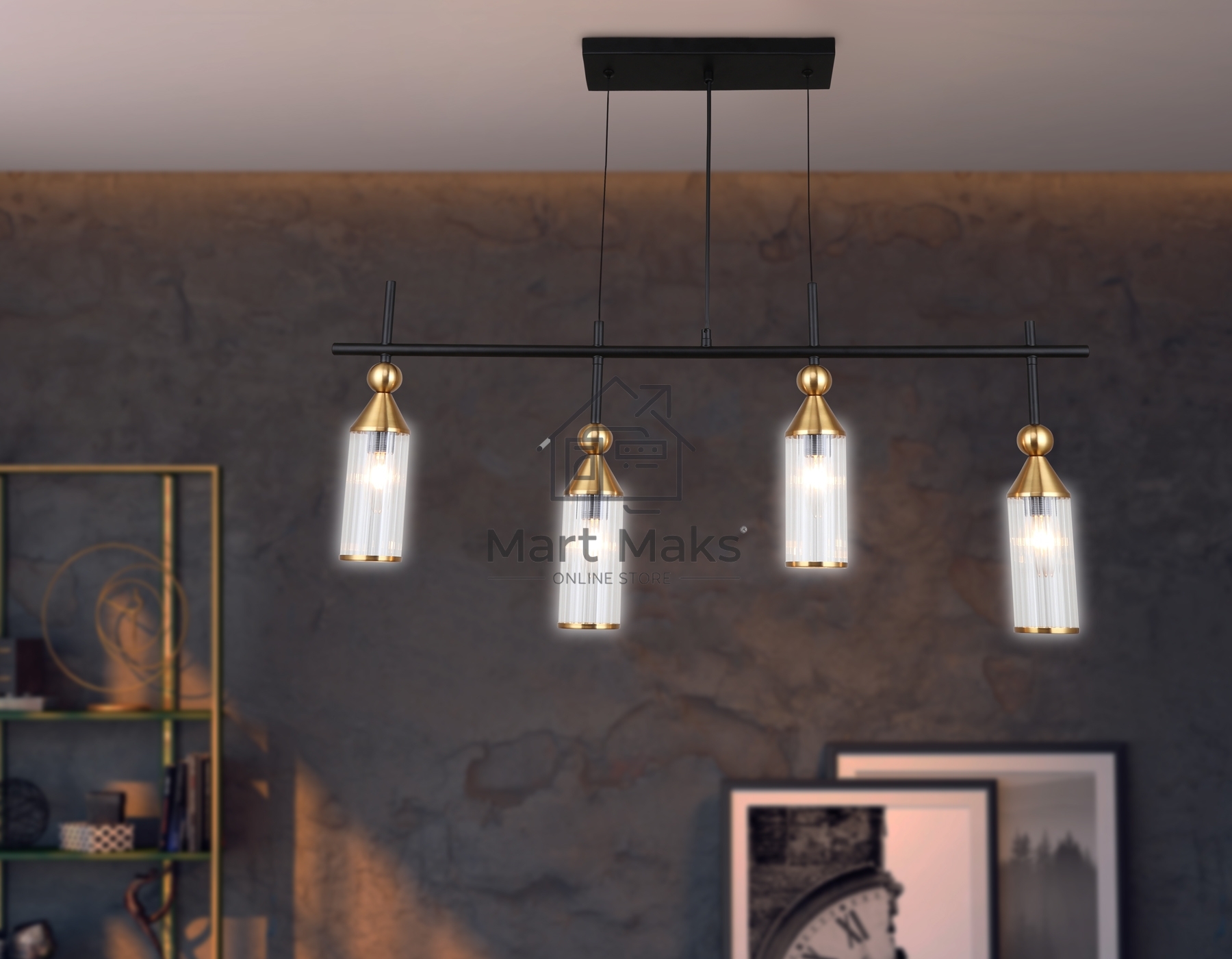 Светильник Ambrella light LH55254/4 BK/BS/CL черный/латунь/прозрачный E14*4 max 40W 845*65*1150