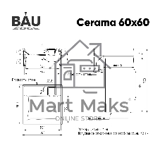 Комплект BAU 4 в 1: раковина над стиральной машиной Cerama 60х60, литьевой мрамор, кронштейны, выпуск и смеситель Hotel Black, черный