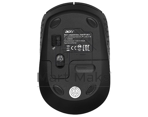Мышь беспроводная Acer OMR020 черный, 1200 dpi, радиоканал, USB, кнопки - 3