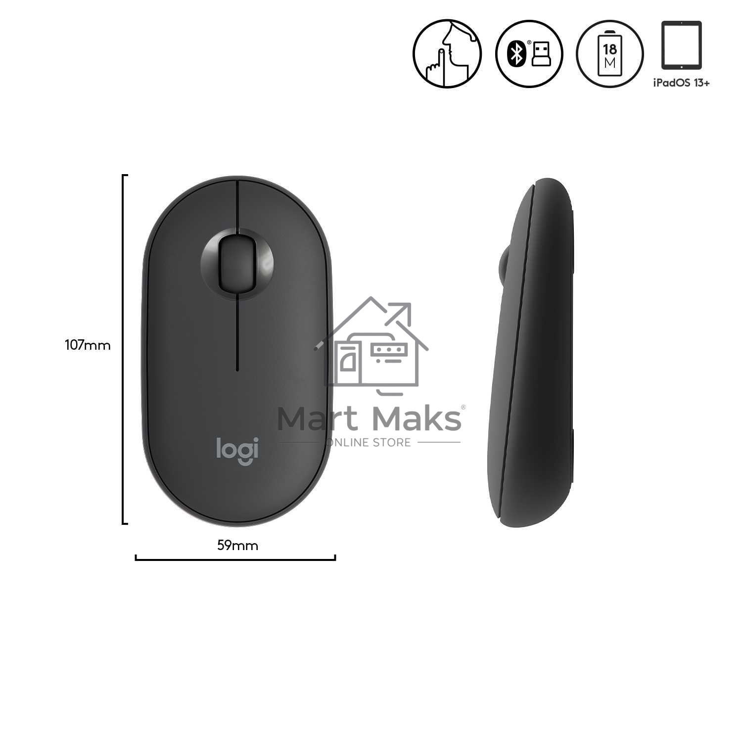Мышь беспроводная Logitech Pebble M350 графитовый, 1000 dpi, радиоканал, Bluetooth, USB, кнопки - 3