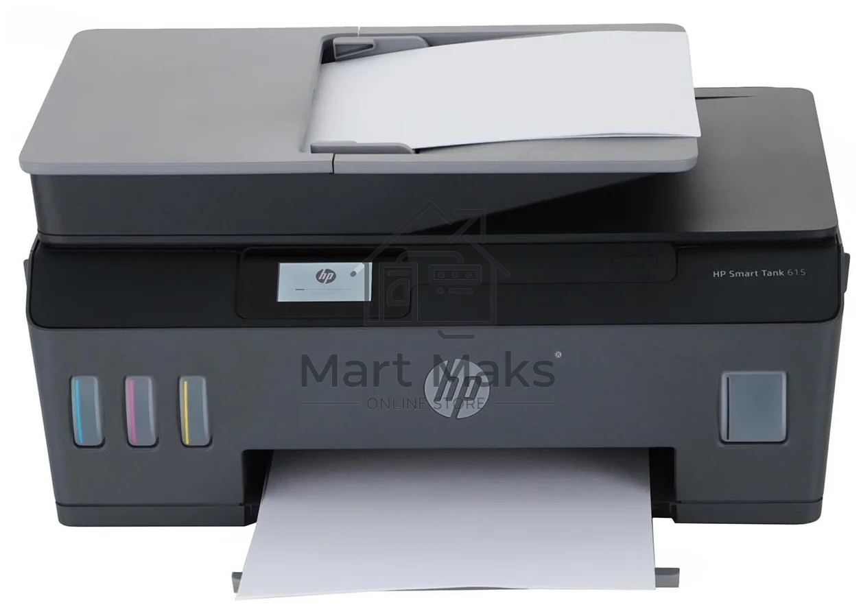 МФУ струйный HP Smart Tank 615 AiO (Y0F71A), A4, цветной, печ. до 22 стр/мин. (ч/б) до 16 стр/мин. (цвет), скан. до 5 стр/мин. (ч/б) 3 стр/мин. (цвет), 1200 x 1200 dpi (ч/б печать, скан.) 1200 x 4800 dpi (печать цвет), USB, Wi-Fi, BlueTooth, Air Print, Mo