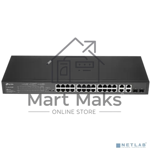 Сетевой коммутатор JetStream 24-port 10/100Mbps + 4-port Gigabit L2 Smart Switch with 24-port PoE+, PoE budget up to 250W, support PoE power management, with abundant L2 features,1U rack mountable, full managed via web UI/CLI/SSH/Telnet/SNMP