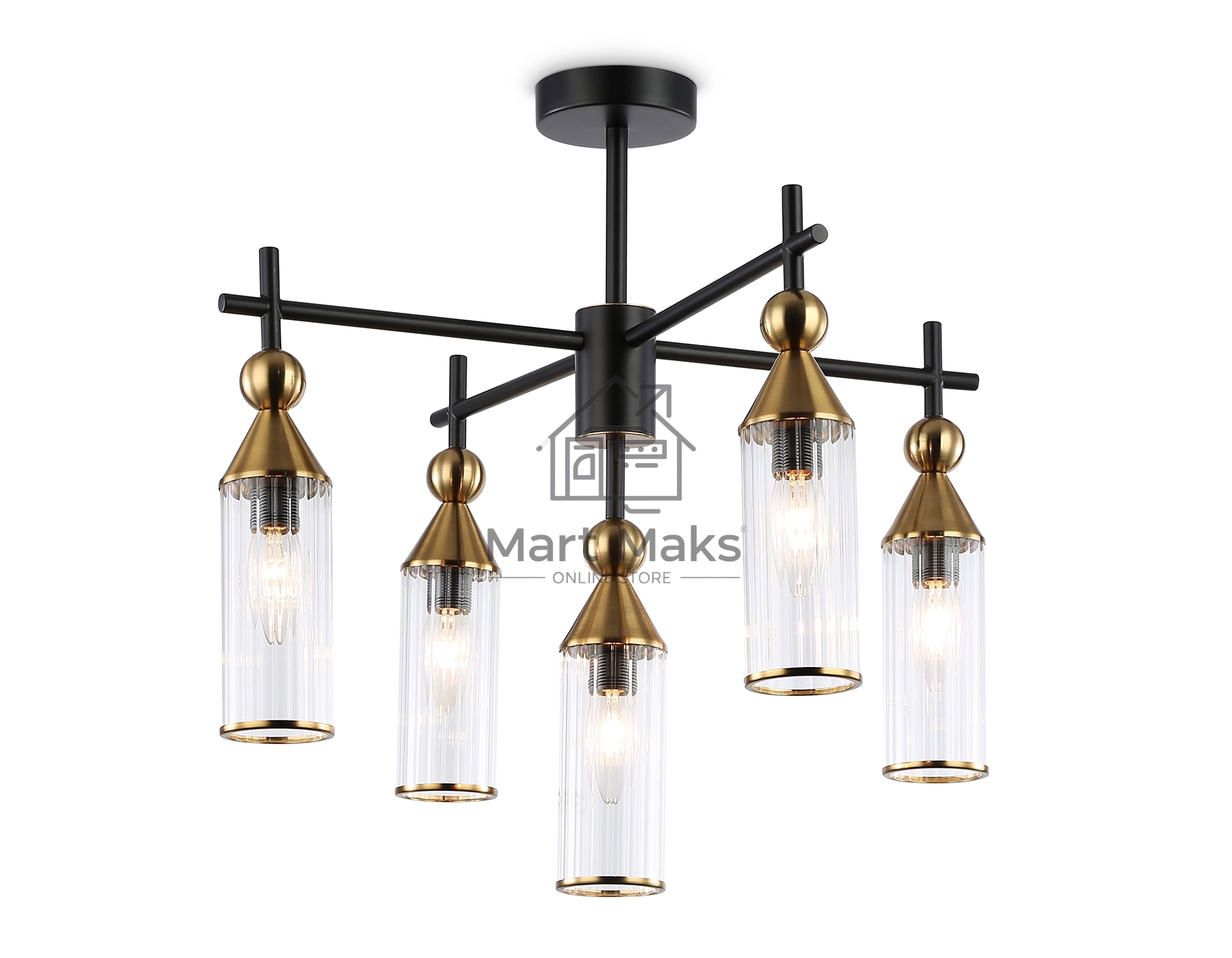 Люстра Ambrella light LH55256/5 BK/BS/CL черный/латунь/прозрачный E14*5 max 40W D520*520