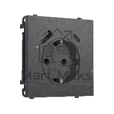 Комплект механизма электрической розетки SIGMA Антрацит серый 2USB A+C 20W (быст. зар.) с/з с/ш 16A-250V QUANT PRO (SP6600, PR160)