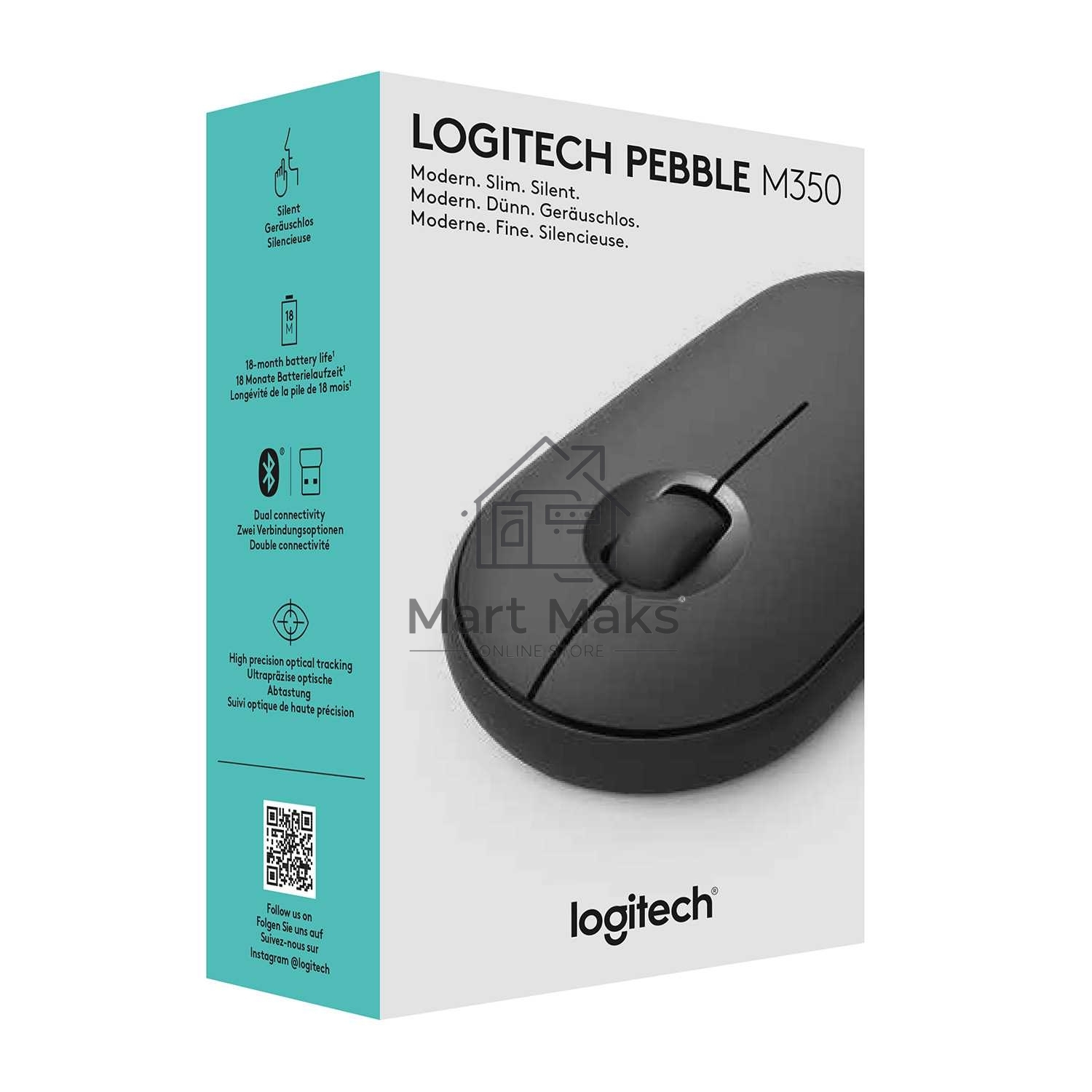 Мышь беспроводная Logitech Pebble M350 графитовый, 1000 dpi, радиоканал, Bluetooth, USB, кнопки - 3