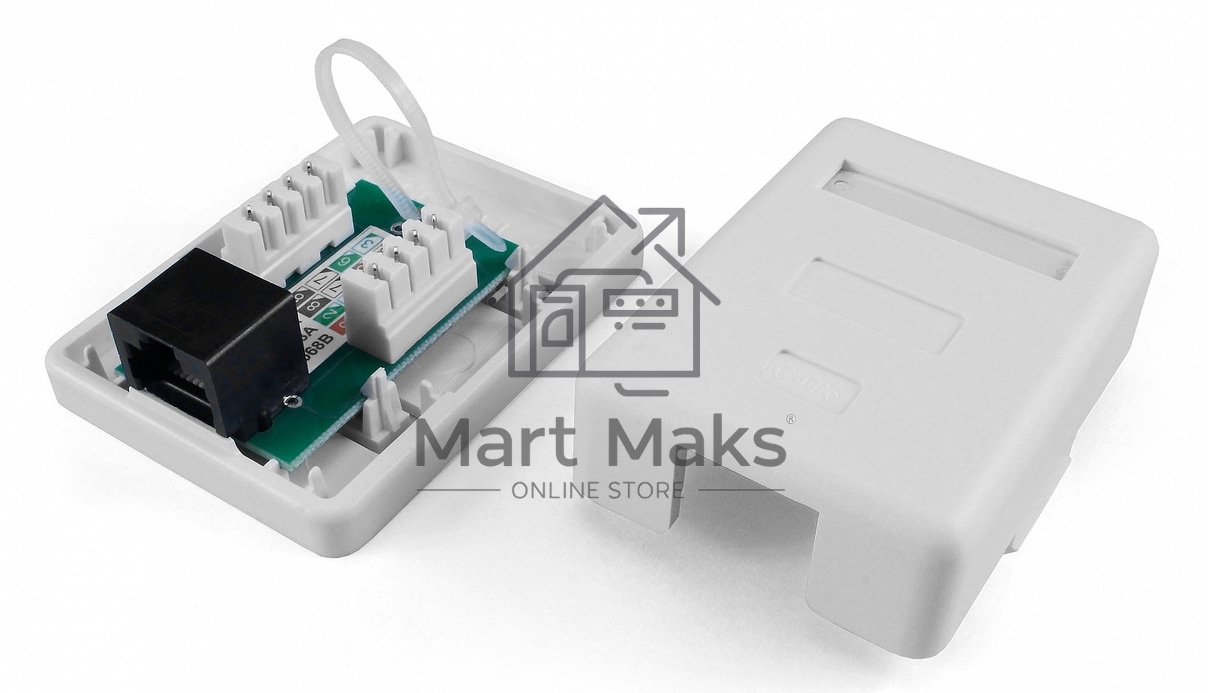 Розетка компьютерная Hyperline SB1-1-8P8C-C5e-WH RJ-45(8P8C), категория 5e, одинарная, внешняя, Dual IDC