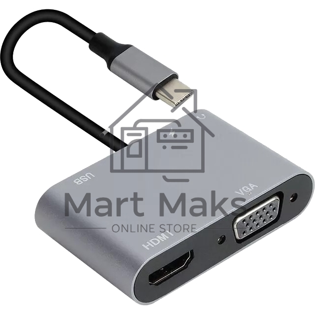 Адаптер USB Type-Cm-->VGA, HDMI 4k*30Hz, USB3.0, PD, Audio,iOpen (Aopen/Qust/VCOM)<ACU4511>