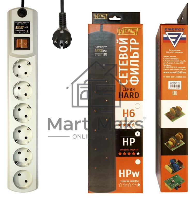 Сетевой фильтр Most HP 2м (6 розеток) белый (коробка)