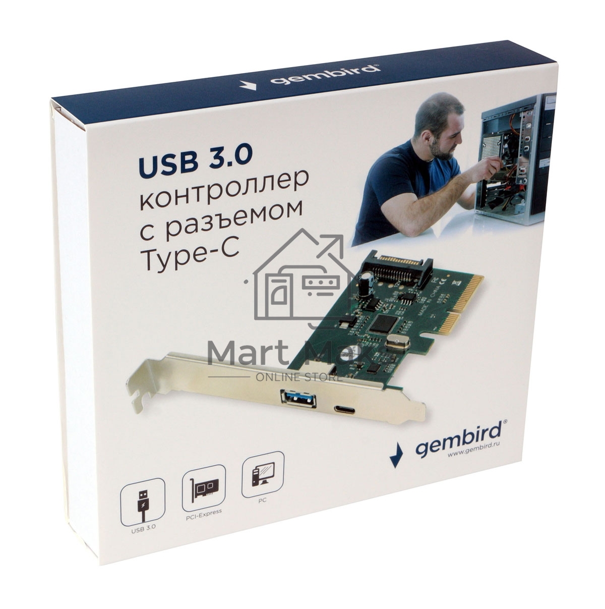 Контроллер USB Gembird SPCR-02, в PCI, порты: 2 внешн. USB 3.0 Type-C