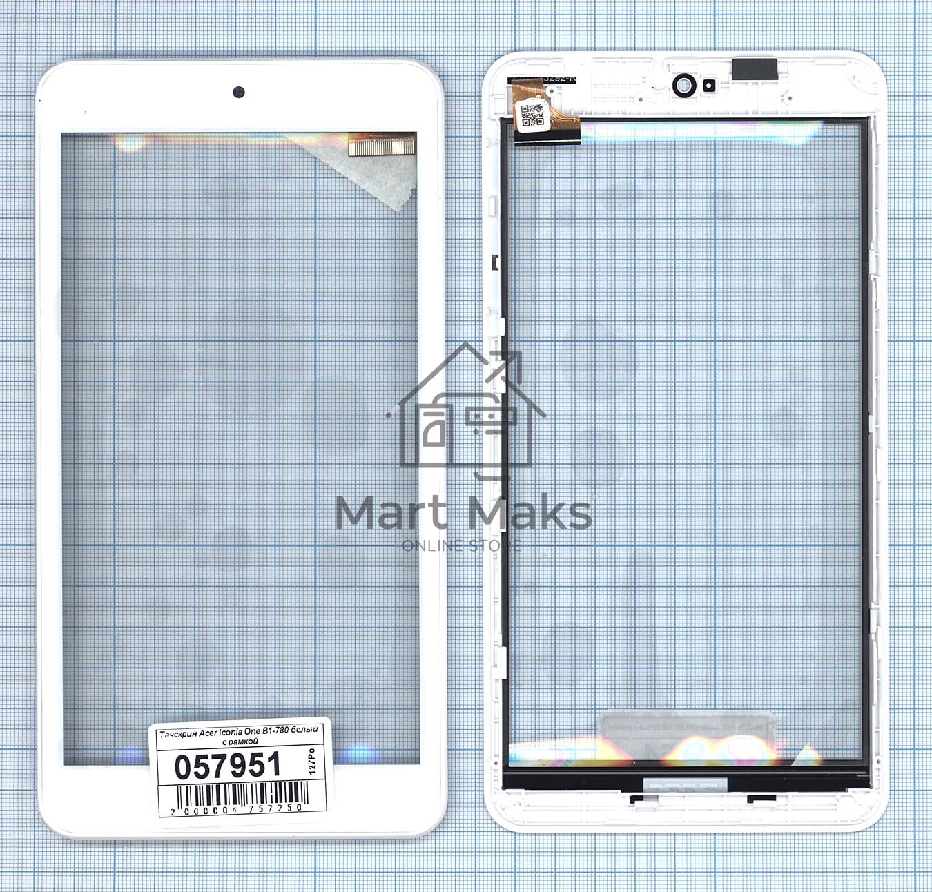 Сенсорное стекло (тачскрин) для Acer Iconia One B1-780, белое с рамкой