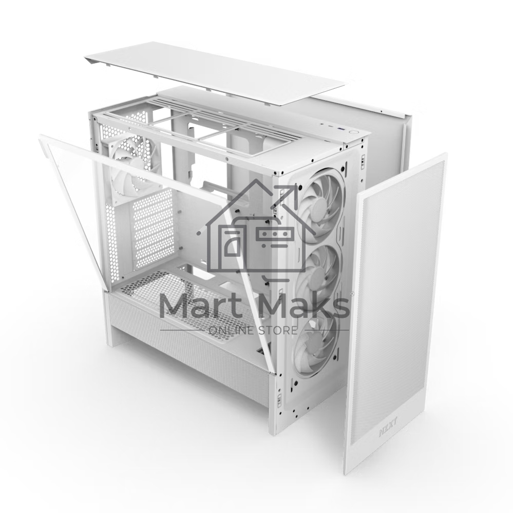 Компьютерный корпус без блока питания NZXT H5 Flow RGb, Midi-Tower, TG, 4x120мм RGb, 1xUSB-A 3.2 + 1xUSB-C 3.2, E-ATX, ATX, mATX, mITX белый