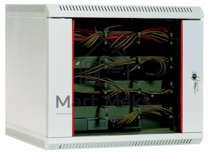 Шкаф настенный ЦМО ШРН-12.650 12U 600x650мм пер.дв.стекл несъемные бок.пан. 50кг серый