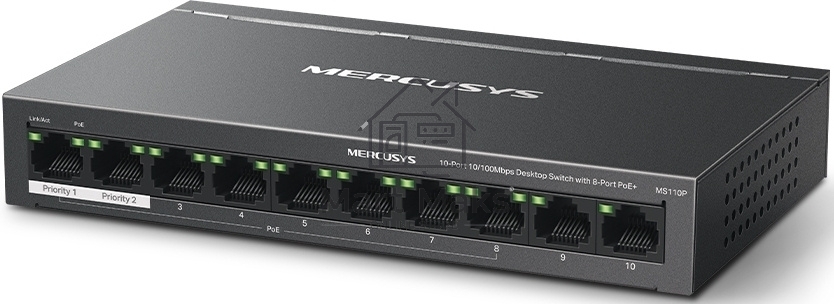 Настольный коммутатор Mercusys MS110P с 10 портами 10/100 Мбит/с (8 портов PoE+)