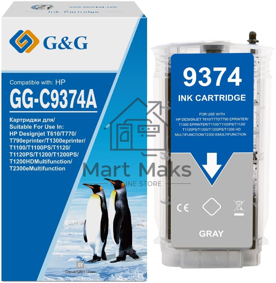 Картридж струйный G&G GG-C9374A серый (130мл) для HP Designjet T610/T770/T790eprinter/T1300eprinter/T1100