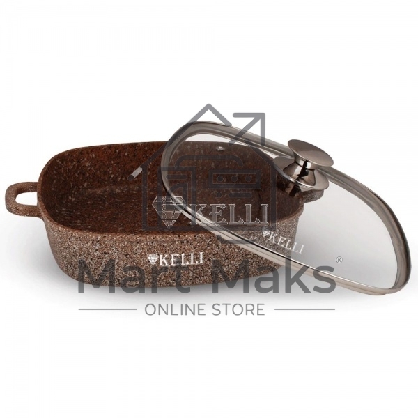 Сковорода-сотейник KELLI KL-4059-28 28см. 4,5л ОБЪЕМ 4,5л из высокопрочного алюминия с гранитным покрытием, с индукционным дном. Силиконовые накладки для ручек съемные. Стеклянная крышка с паровыпуском. Пригодна для всех видов плит, в том числе индукционн