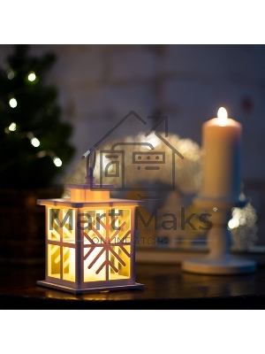 Декоративный фонарь со свечкой, белый корпус со снежинкой, размер 12х12х18 см, цвет теплый белый