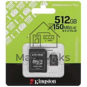 Флеш карта microSDXC 512Gb Kingston SDCS3/512Gb Canvas Select Plus + adapter