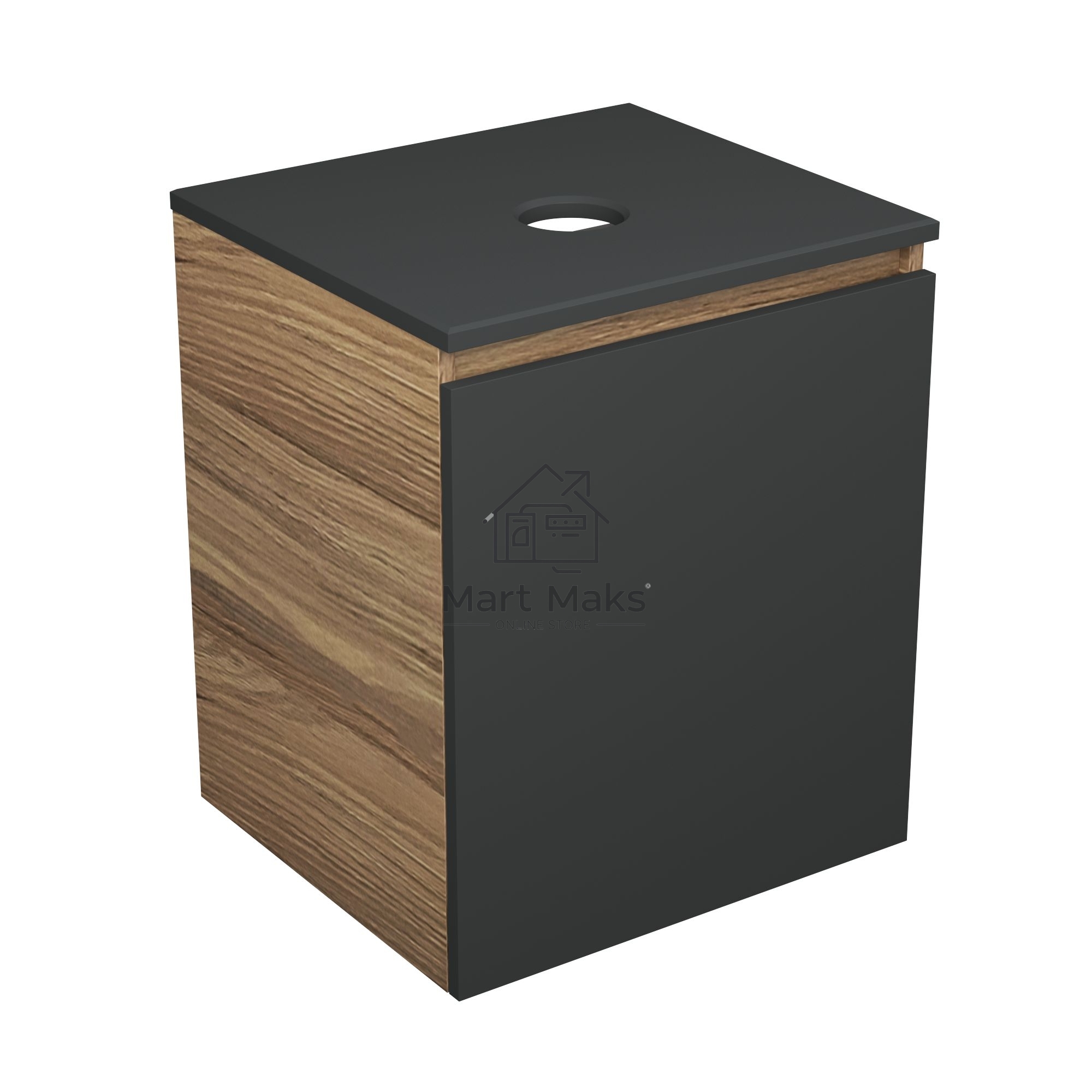 Тумба Bau Dream Blackwood 50 графит, раковина BAU Cerama 48х37 белая, смеситель Hotel Dream Black, нерж. сталь, черный