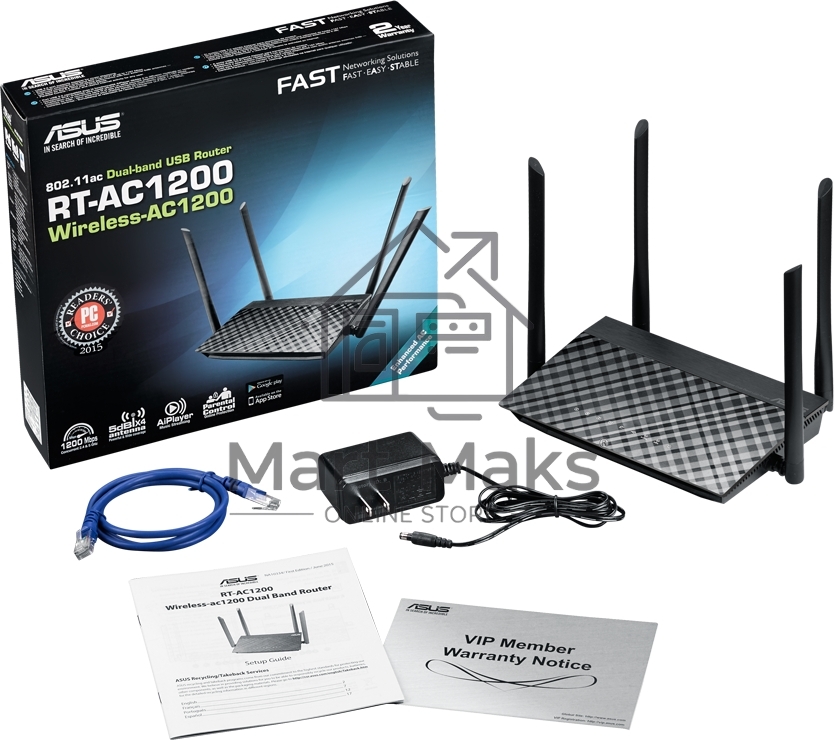 Маршрутизатор беспроводной Asus RT-AC1200 10/100BASE-TX черный (Dual Band)