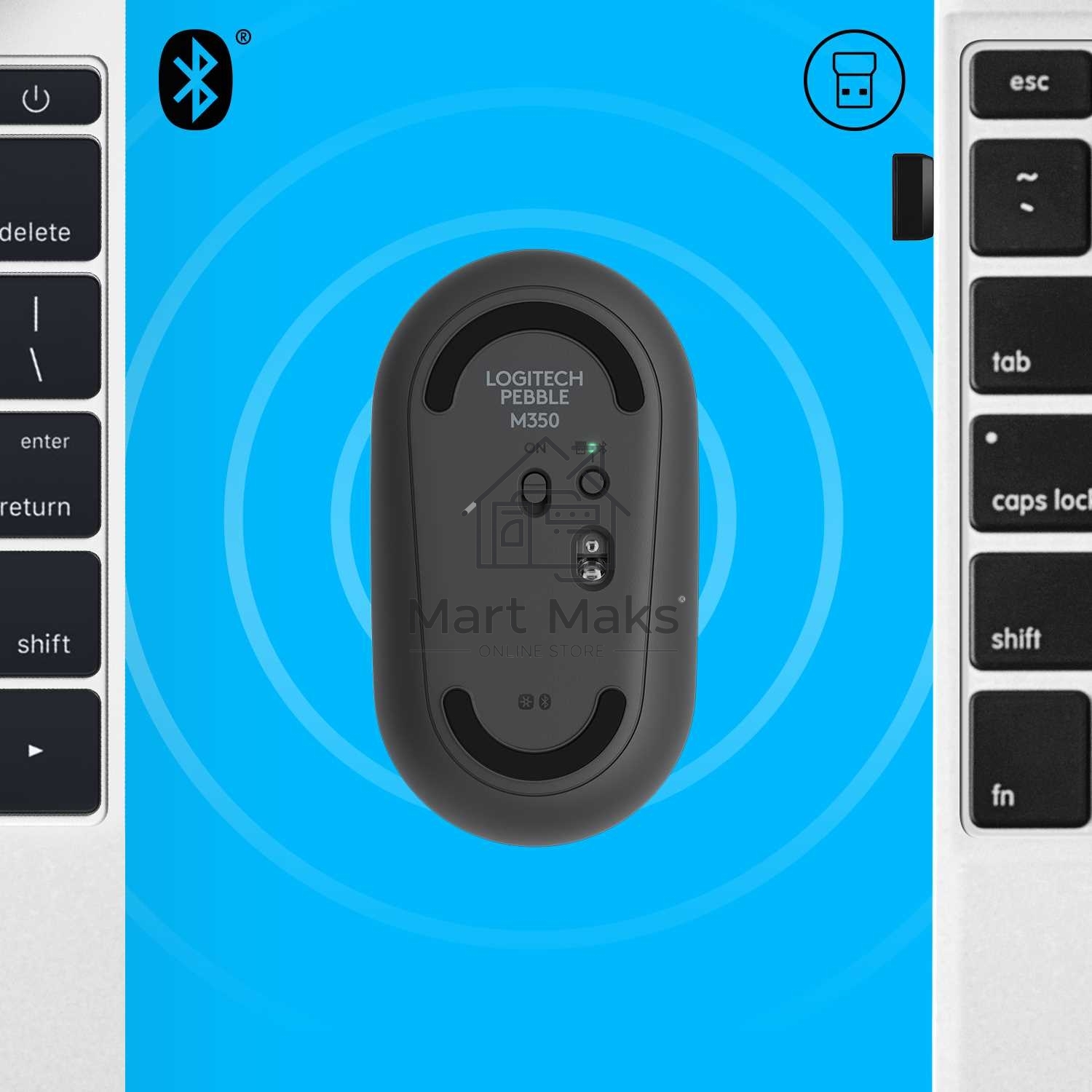 Мышь беспроводная Logitech Pebble M350 графитовый, 1000 dpi, радиоканал, Bluetooth, USB, кнопки - 3