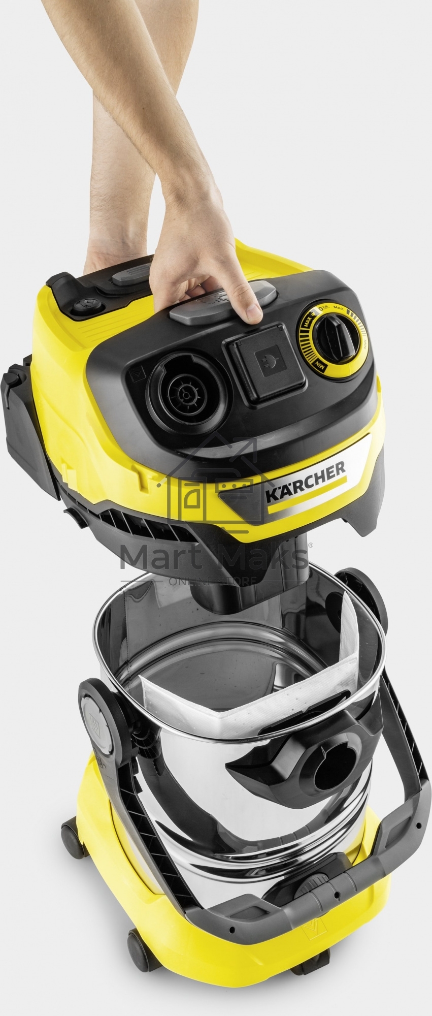 Строительный пылесос Karcher WD 6 P S V-30/6/22/T желтый, 1300 Вт, уборка сухая/сбор воды, пылесборник мешок/контейнер, 30 л