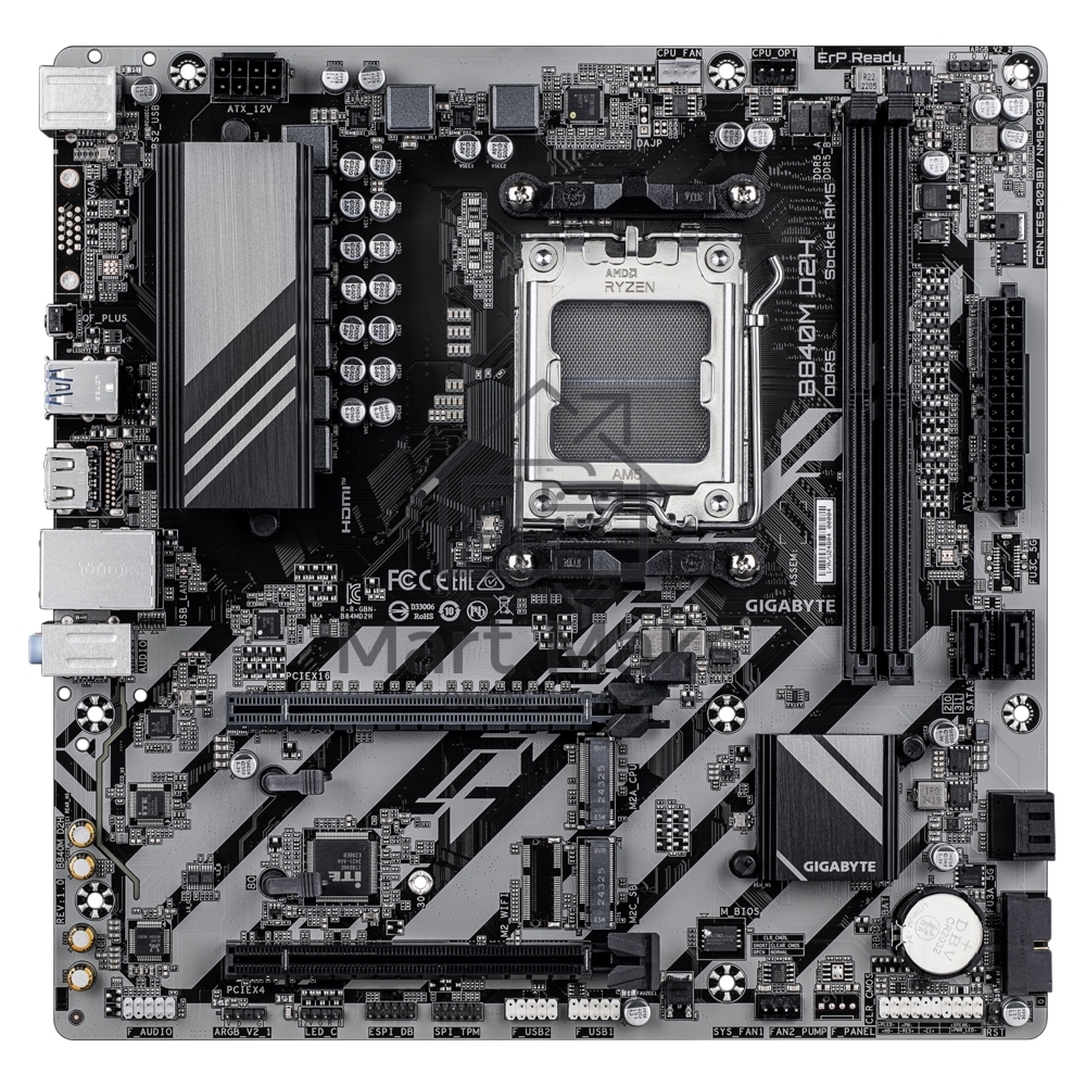 Материнская плата Gigabyte B840M D2H, AM5, AMD B840, 2xDDR5, 4xSATA, 2xM.2, 1xPCIe 4.0 x16, 1xPCIe 3.0 x4, 1xHDMI, 1x2.5Gb LAN, 2xUSB-A 5Gbps, 8xUSB-A 2.0, 3x3.5 мм, 7.1, mATX