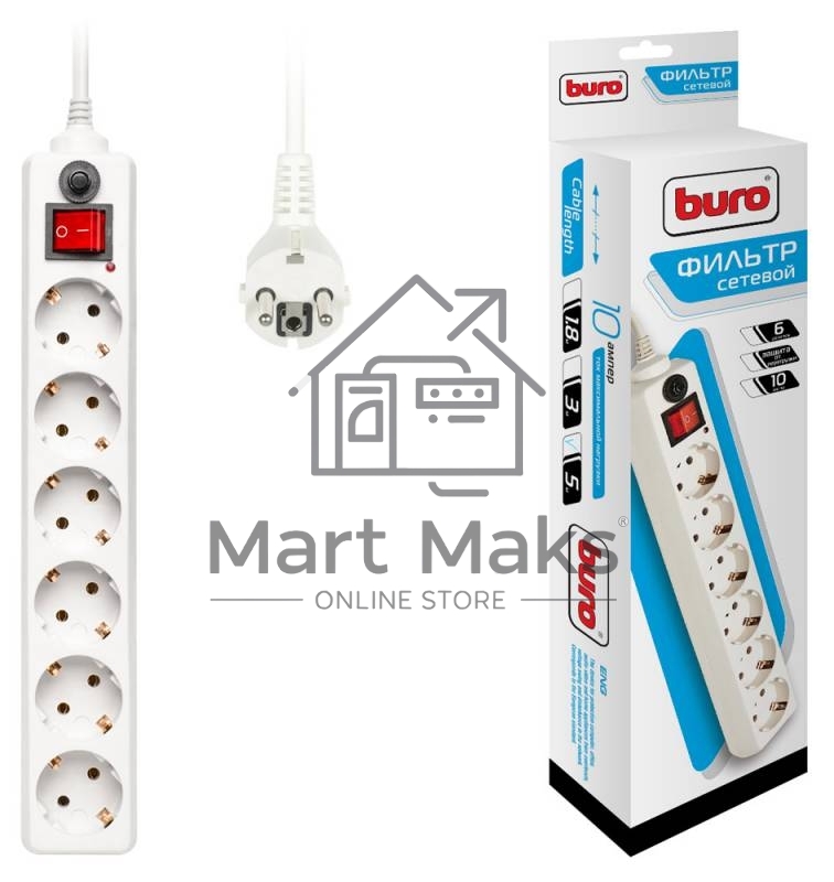 Сетевой фильтр Buro 600SH-5-W 5м (6 розеток) белый (коробка)