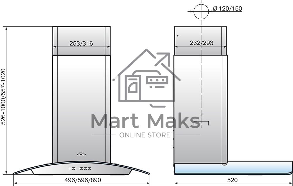 Вытяжка каминная Elikor Аметист 60П-430-К3Д черный/тонир, 60 см, 430 куб. м/ч, 54 дБ