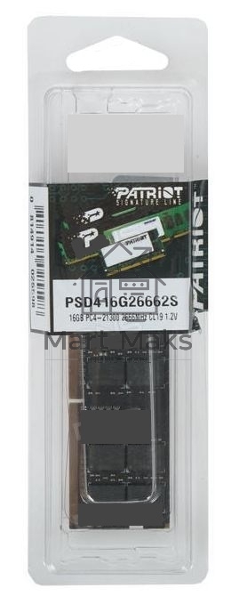 Оперативная память Patriot Signature, DDR4, 16GB (1x16 GB), 2666 MHz, CL19, SO-DIMM