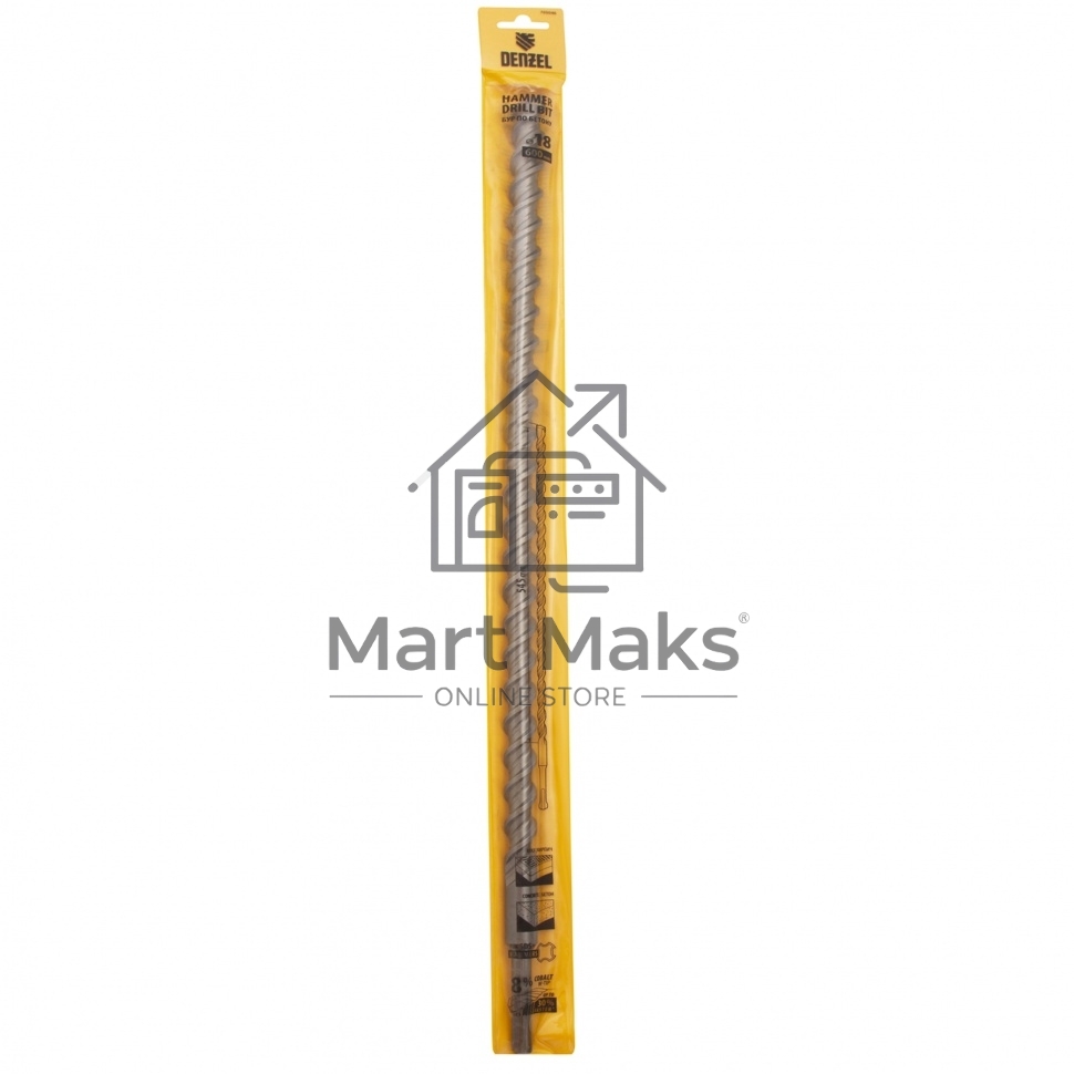 Бур по бетону, двойная спираль, Cobalt W-tip, 18x600 мм, SDS PLUS Denzel