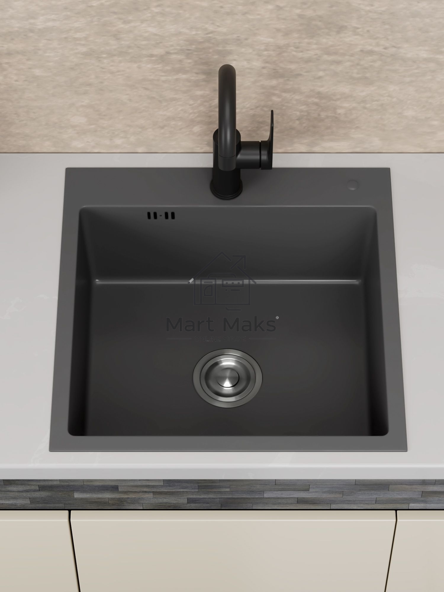 Мойка кухонная из нержавеющей стали BAUEDGE SOUL КТ5050В NANO BLACK, сифон EASY CLEAN в комплекте.