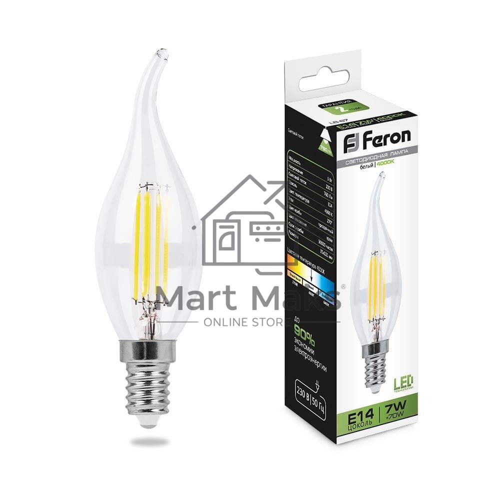 Лампа светодиодная FERON LB-67 (25781)филаментная 7W 230V E14 4000K