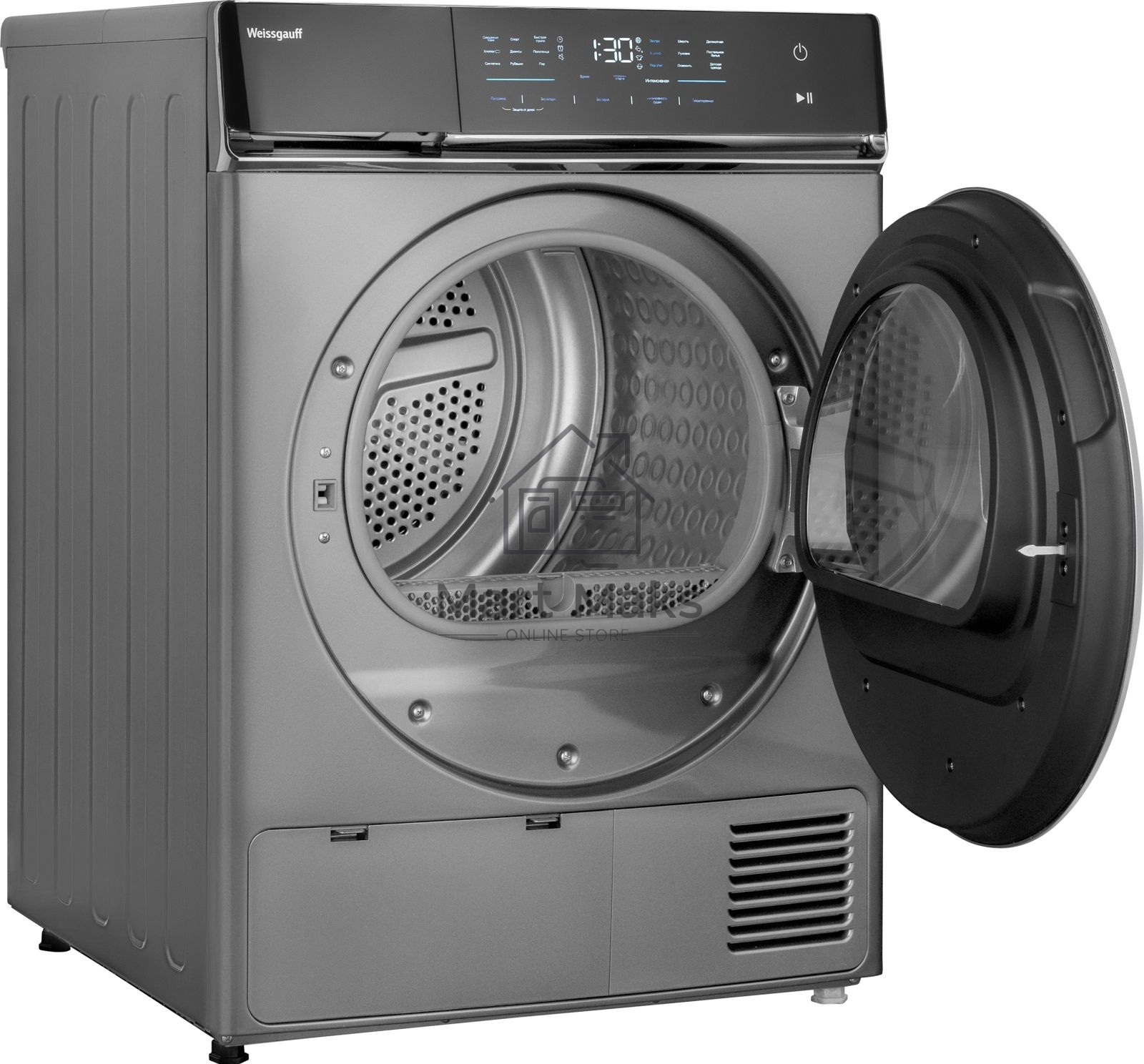 Сушильная машина Weissgauff WD 879 Diamond Heat Pump серый/черный, 8 кг, сушка - конденсационная (тепловой насос), программ - 15, 59.8 x 84.5 x 65.2 см
