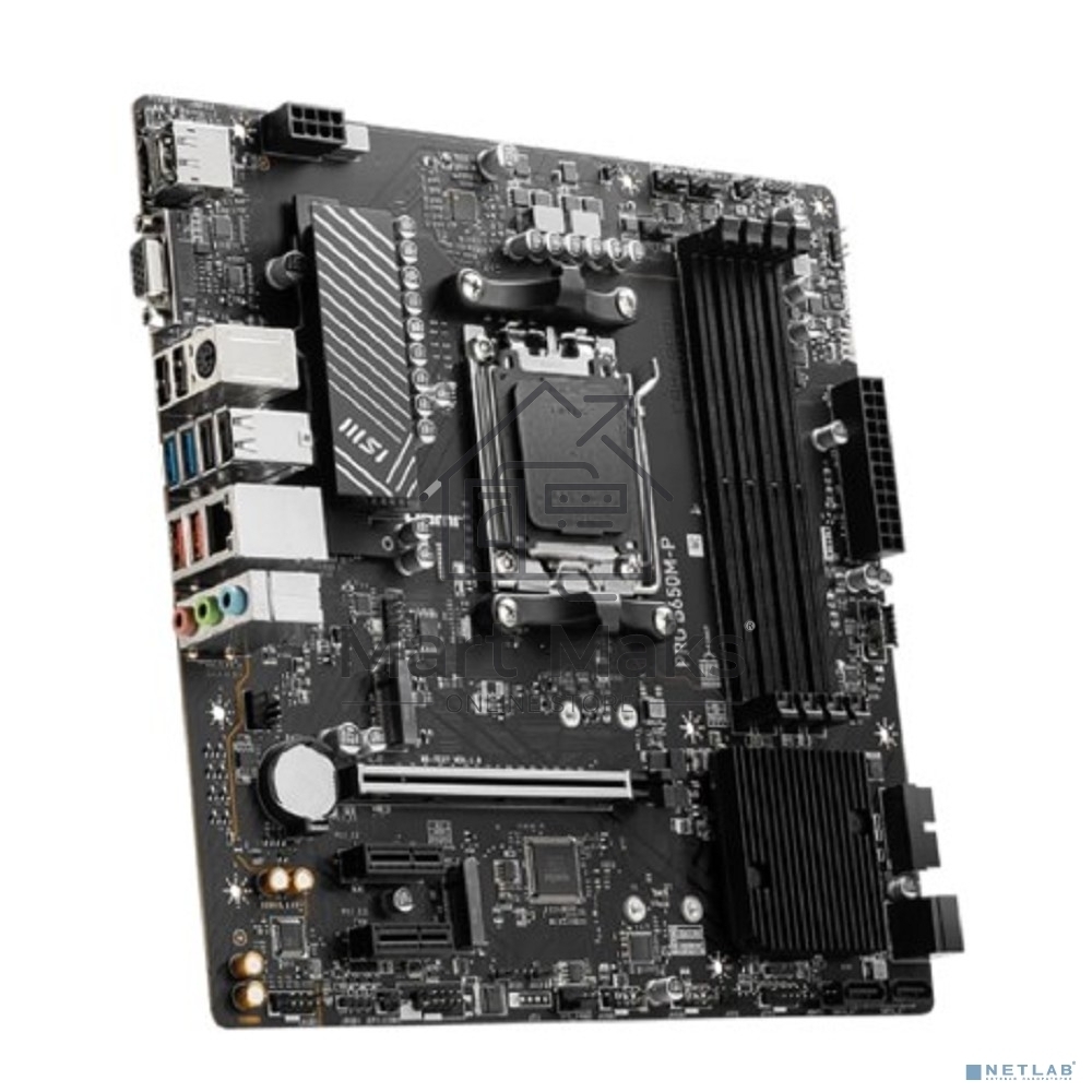 Материнская плата MSI PRO B650M-P, AM5, AMD B650, 4xDDR5, 4xSATA, 2xM.2, 1xPCI-E 4.0 x16, 2xPCI-E 4.0 x1, 1xHDMI, 1xDP, 1xVGA, 1x2.5Gb LAN, 2xUSB 3.2 Gen 1, 2xUSB 3.2 Gen 2, 3x3.5 мм, 7.1, Micro-ATX