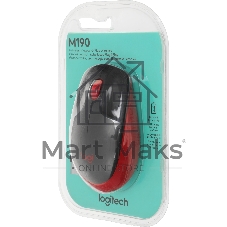 Мышь беспроводная Logitech M190 черный/красный, 1000 dpi, радиоканал, USB, кнопки - 3