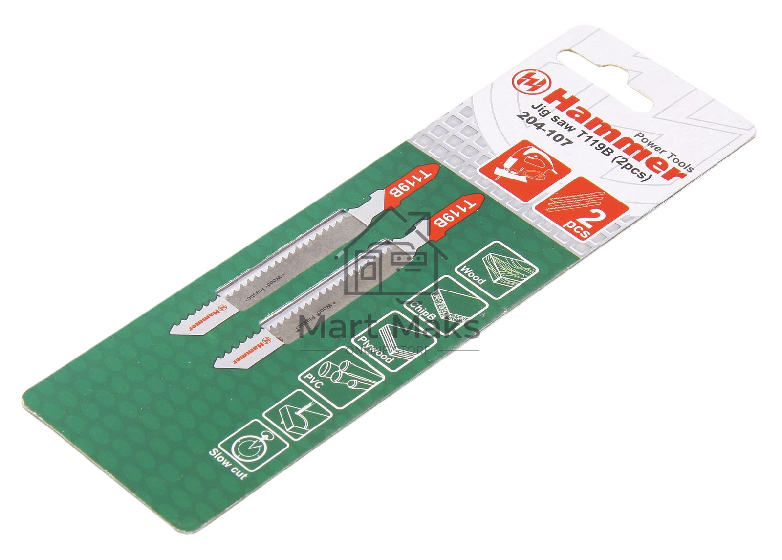 Пилка для лобзика Hammerflex 204-107 JG WD-PL T119B (2pcs) мягк.др\пл, 67мм, шаг 1.9-2.3, HCS, 2шт
