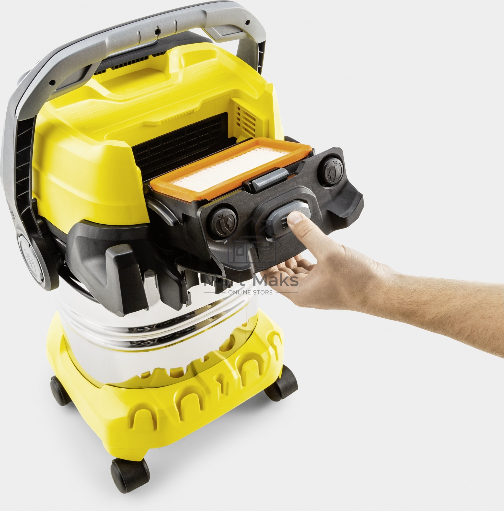 Строительный пылесос Karcher WD 6 P S V-30/6/22/T желтый, 1300 Вт, уборка сухая/сбор воды, пылесборник мешок/контейнер, 30 л
