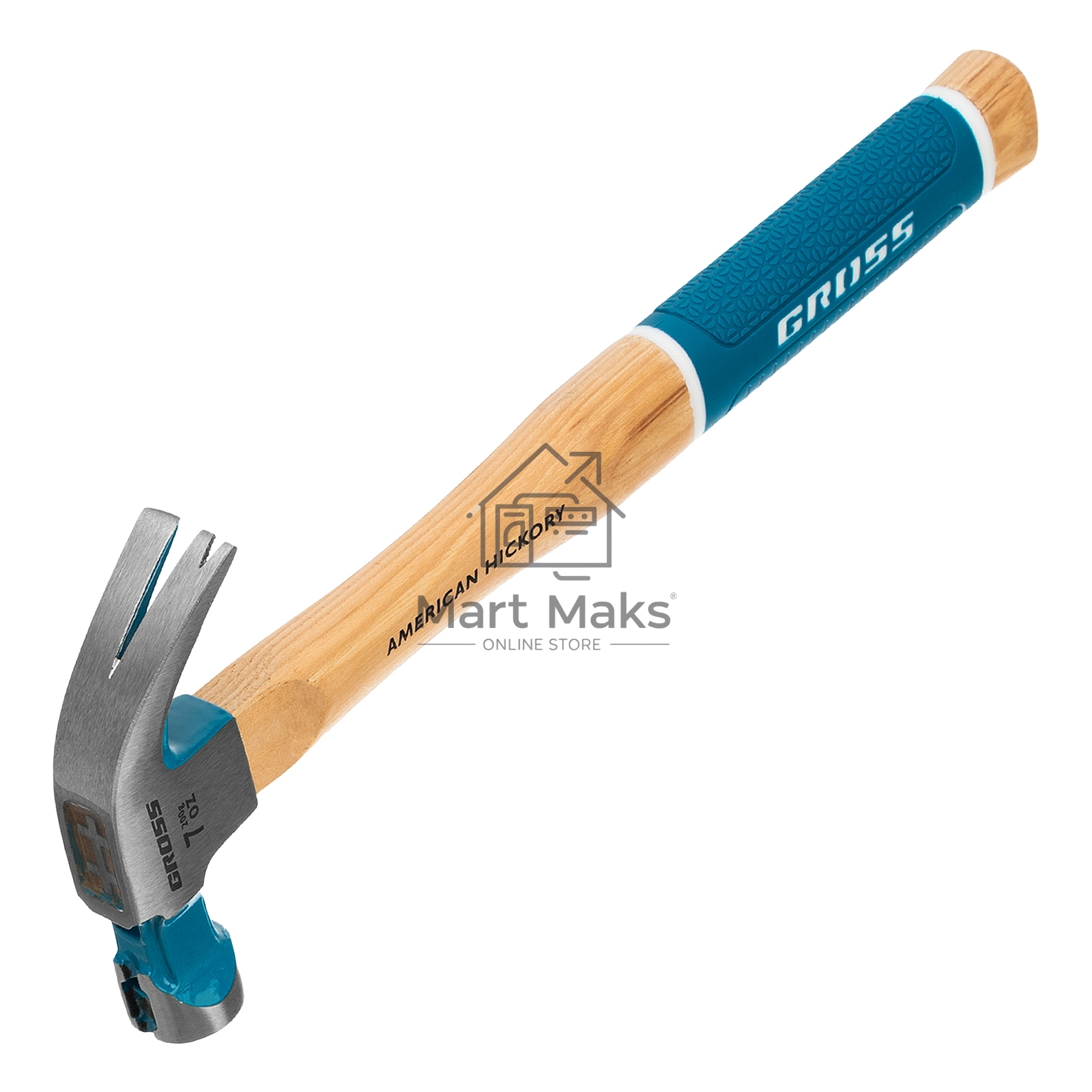 Молоток-гвоздодер GROSS 200 г угол 45 магнит обрезиненная рукоятка AMERICAN HICKORY 10414