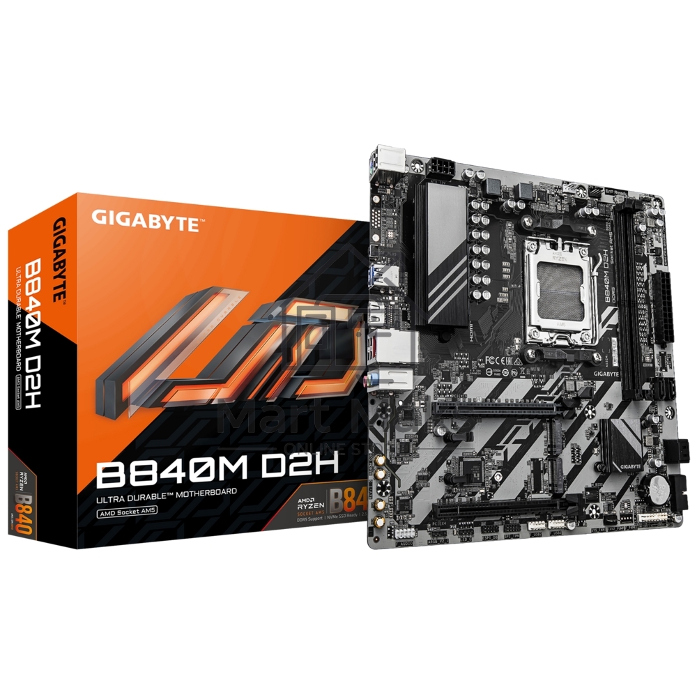 Материнская плата Gigabyte B840M D2H, AM5, AMD B840, 2xDDR5, 4xSATA, 2xM.2, 1xPCIe 4.0 x16, 1xPCIe 3.0 x4, 1xHDMI, 1x2.5Gb LAN, 2xUSB-A 5Gbps, 8xUSB-A 2.0, 3x3.5 мм, 7.1, mATX