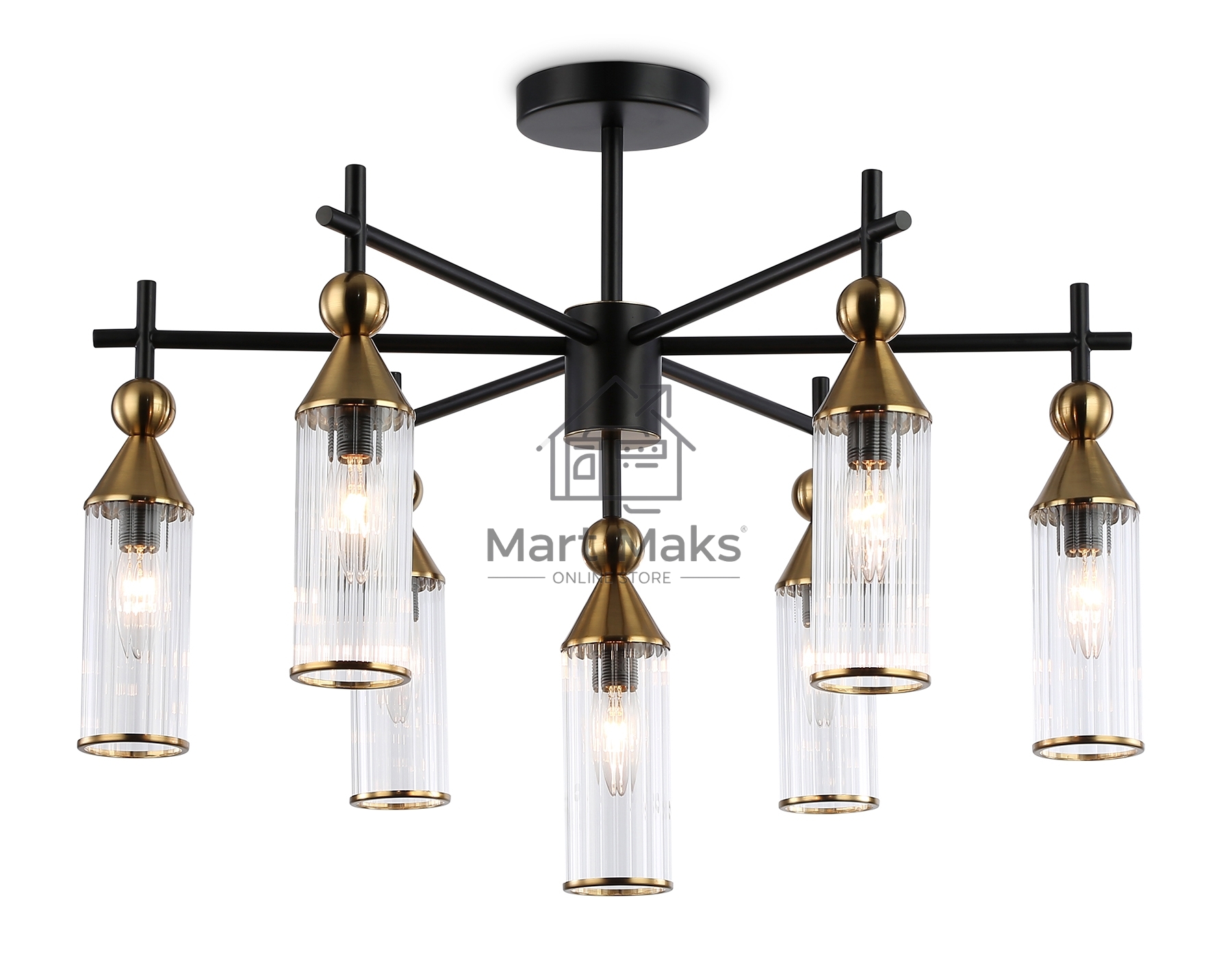 Люстра Ambrella light LH55257/7 BK/BS/CL черный/латунь/прозрачный E14*7 max 40W D640*520