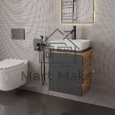 Тумба Bau Dream Blackwood 50 графит, раковина BAU Cerama 48х37 белая, смеситель Hotel Dream Black, нерж. сталь, черный