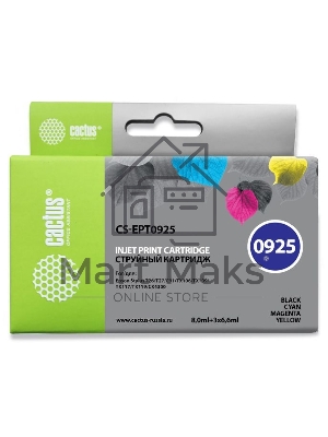 Картридж струйный Cactus CS-EPT0925 черный/голубой/пурпурный/желтый (27.8 мл) для Epson Stylus C91/CX4300/T26/T27/TX106/TX109/TX117/TX119