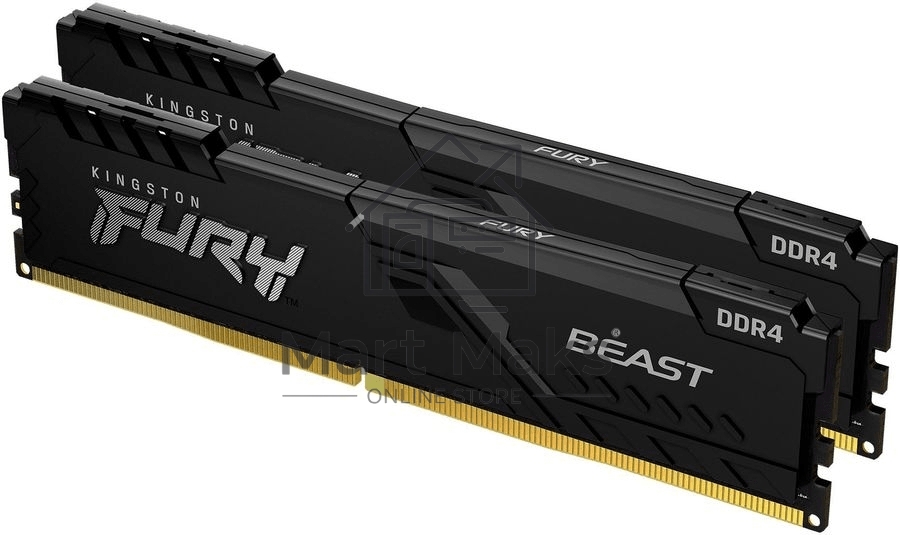 Оперативная память Kingston Fury Beast, DDR4, 16GB (2x8GB), 3600MHz, CL17, DIMM, с радиаторами, черный