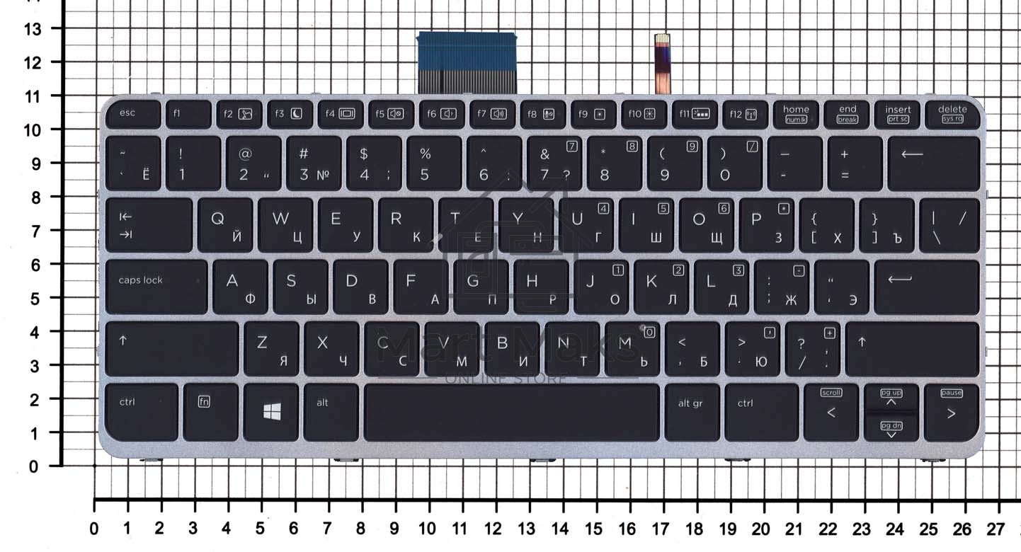 Клавиатура для ноутбука HP EliteBook Folio 1020 G1 черная с серебристой рамкой и  подсветкой