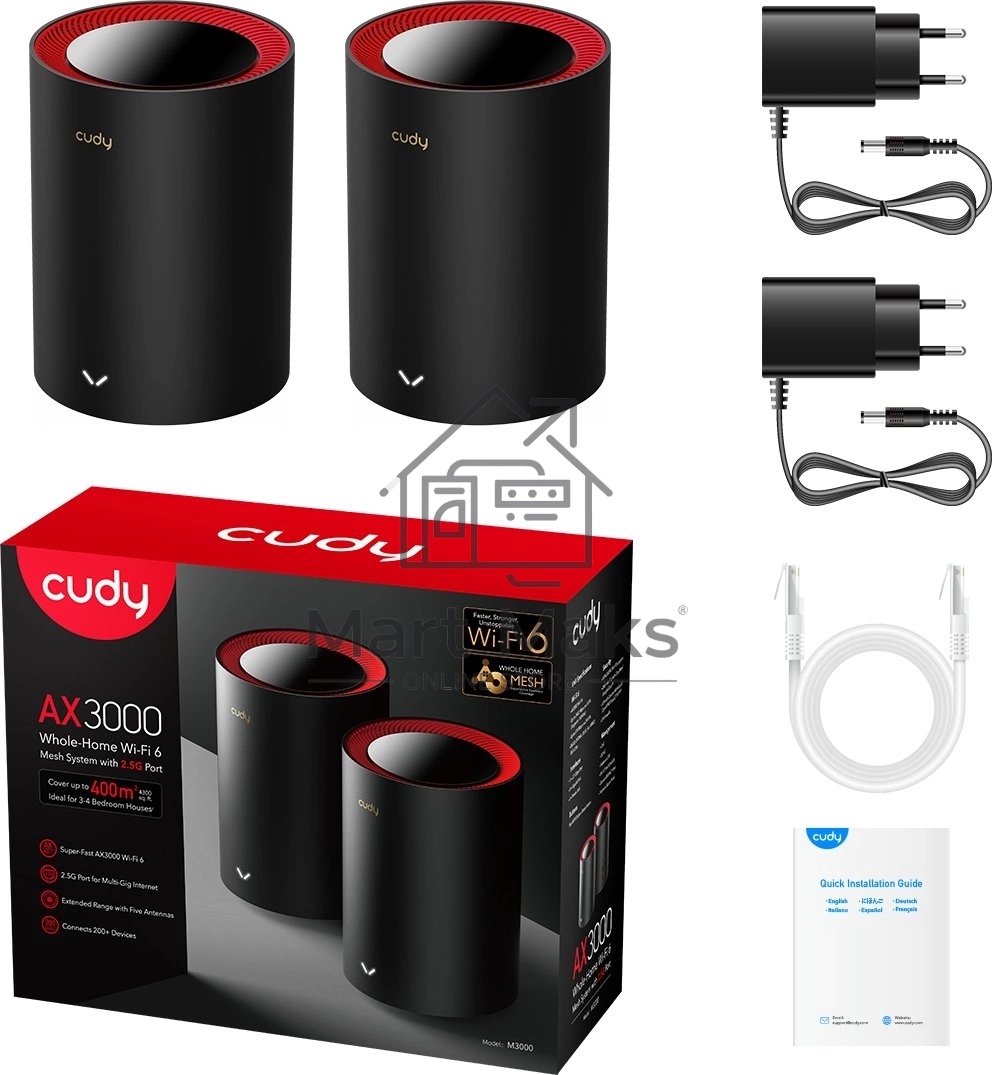 Бесшовный Mesh роутер Cudy M3000(2-PACK) AX3000 10/100/1000/2500BASE-T, белый (упак.:2шт)
